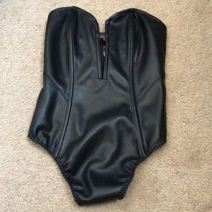 VS black faux leather bodysuit thong